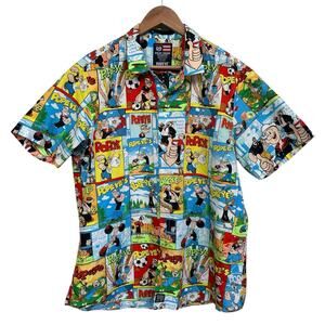 Phat Farm Men’s Popeye Cartoon Comic Strip Short Sleeve Button Up Shirt Size XL